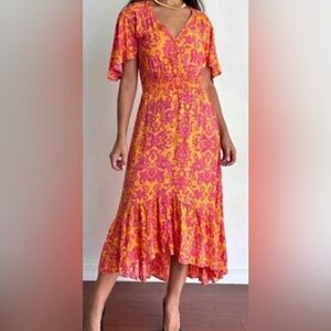 Anthropologie Abel The Label High Low Floral Dress Orange & Pink Size Large